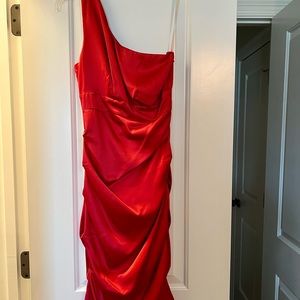 Red One Shoulder Satin Mini